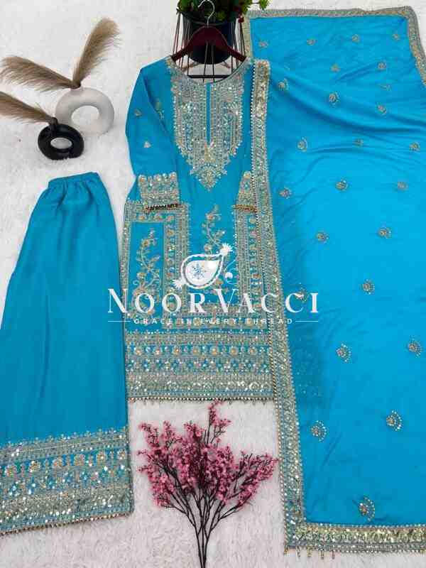 Pure Chinnon Silk Embroidered Plazzo Set - Image 2