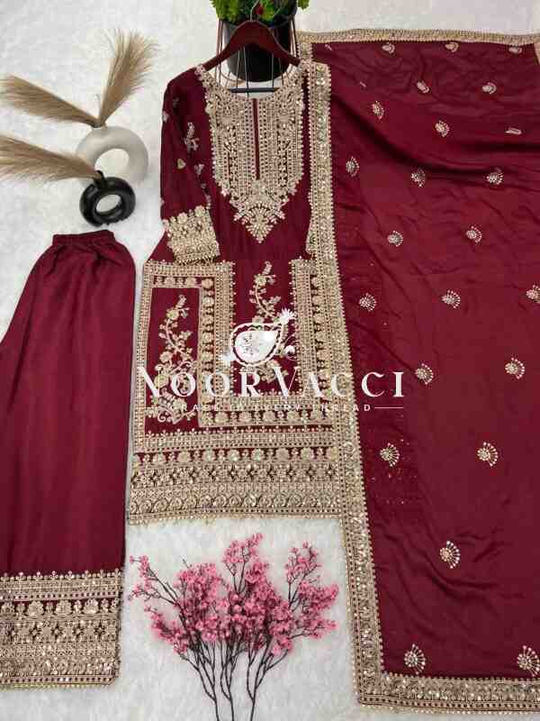 Pure Chinnon Silk Embroidered Plazzo Set - Image 2