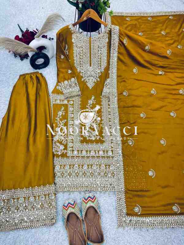 Pure Chinnon Silk Embroidered Plazzo Set - Image 2