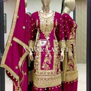 Pure Chinnon Silk Embroidered Plazzo Set