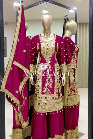 Buy Pure Chinnon Silk Embroidered Plazzo Set