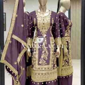 Pure Chinnon Silk Embroidered Plazzo Set