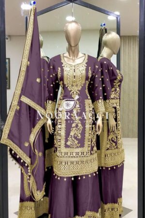 Buy Pure Chinnon Silk Embroidered Plazzo Set