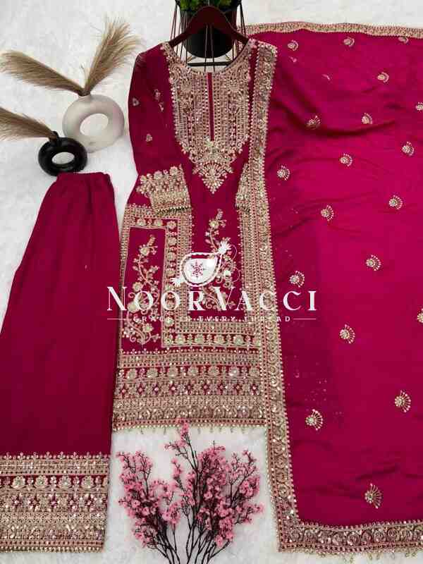 Pure Chinnon Silk Embroidered Plazzo Set - Image 2
