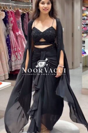 Buy Ready to Wear Satin Silk Dhoti Style with Shrug and Unstitched Choli