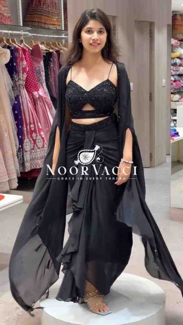 Ready to Wear Satin Silk Dhoti Style with Shrug and Unstitched Choli