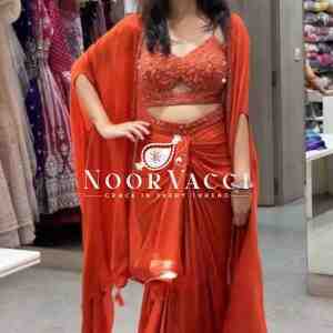 Ready to Wear Satin Silk Dhoti Style with Shrug and Unstitched Choli