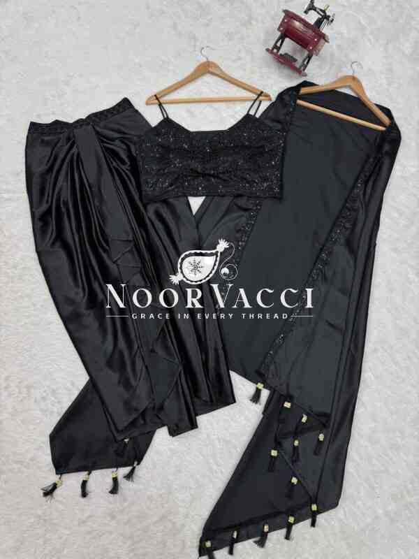 Ready to Wear Satin Silk Dhoti Style with Shrug and Unstitched Choli - Image 5