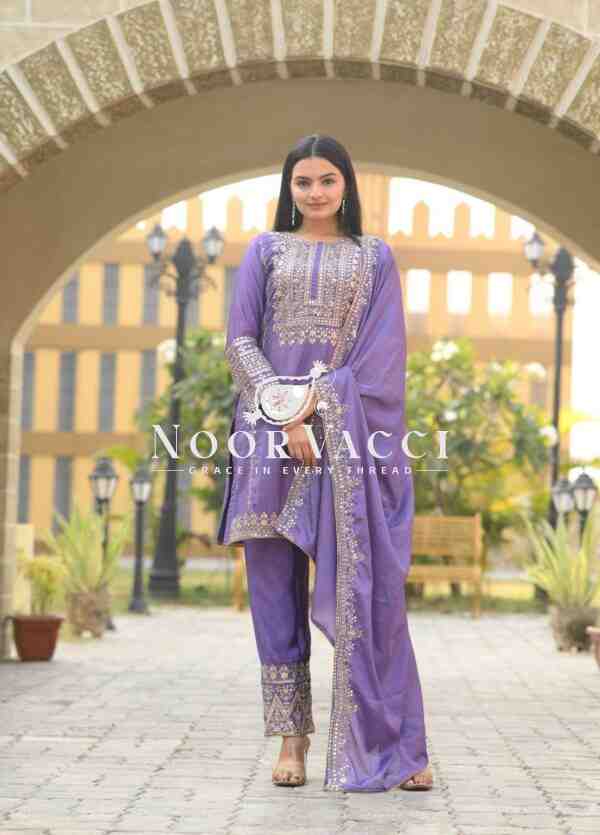 Elegant Chinon Suit with Sequence Embroidery – Stylish Festive Wear Set - Image 2