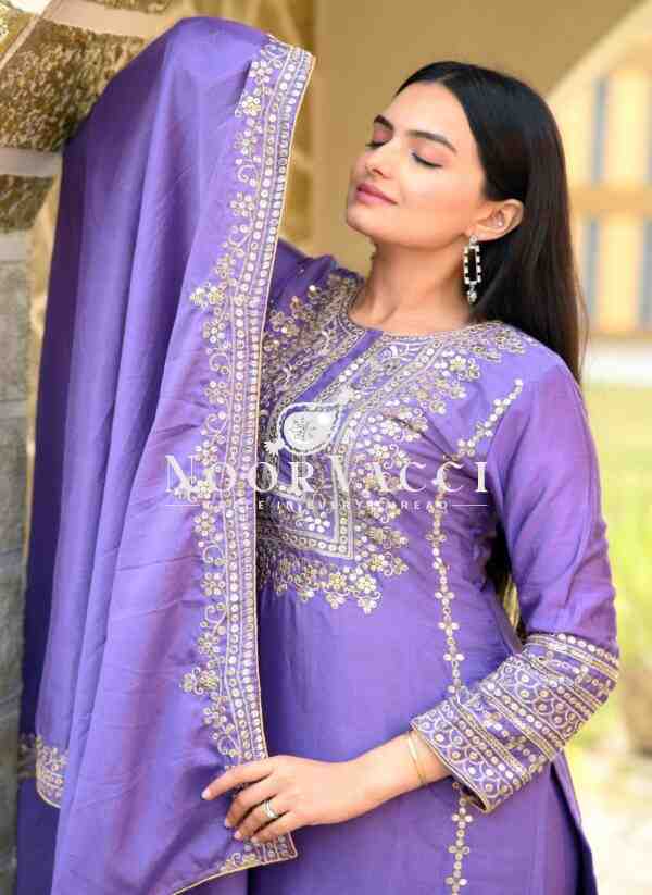 Elegant Chinon Suit with Sequence Embroidery – Stylish Festive Wear Set - Image 3