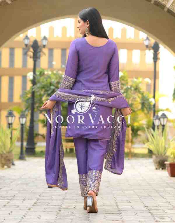 Elegant Chinon Suit with Sequence Embroidery – Stylish Festive Wear Set - Image 4