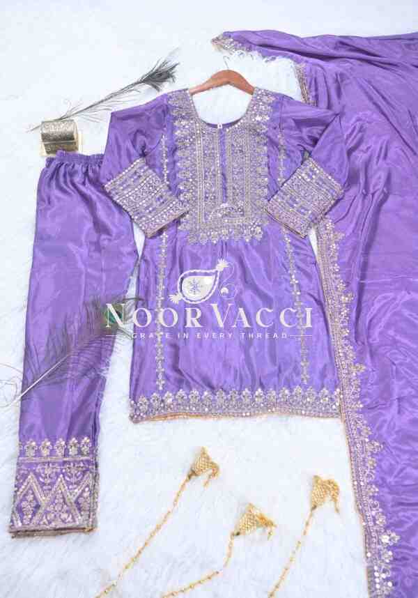 Elegant Chinon Suit with Sequence Embroidery – Stylish Festive Wear Set - Image 5