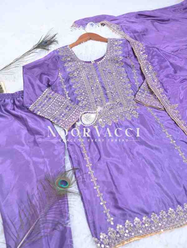 Elegant Chinon Suit with Sequence Embroidery – Stylish Festive Wear Set - Image 6