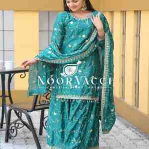 Designer Chinon Sharara Suit with Sequence Embroidery – Premium Ethnic Ensemble