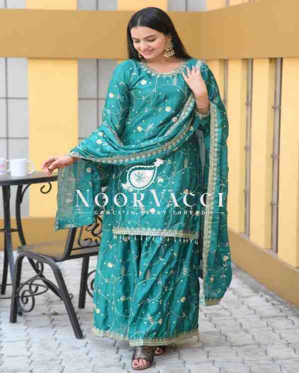 Designer Chinon Sharara Suit with Sequence Embroidery – Premium Ethnic Ensemble
