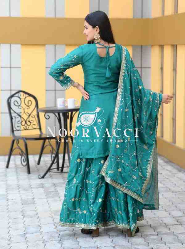 Designer Chinon Sharara Suit with Sequence Embroidery – Premium Ethnic Ensemble - Image 5