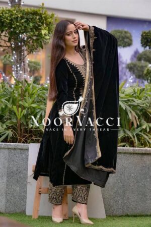 Buy Velvet Embroidered Party Wear Set