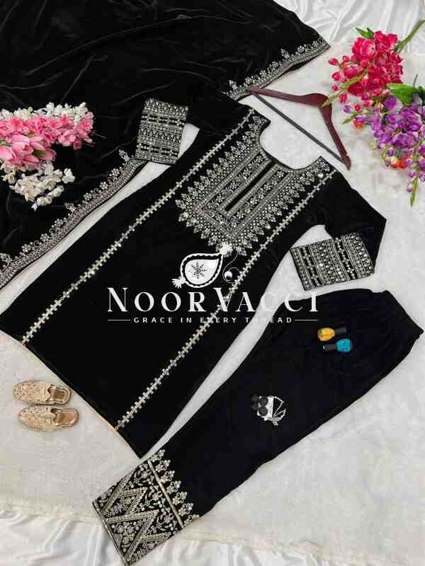Velvet Embroidered Party Wear Set - Image 5