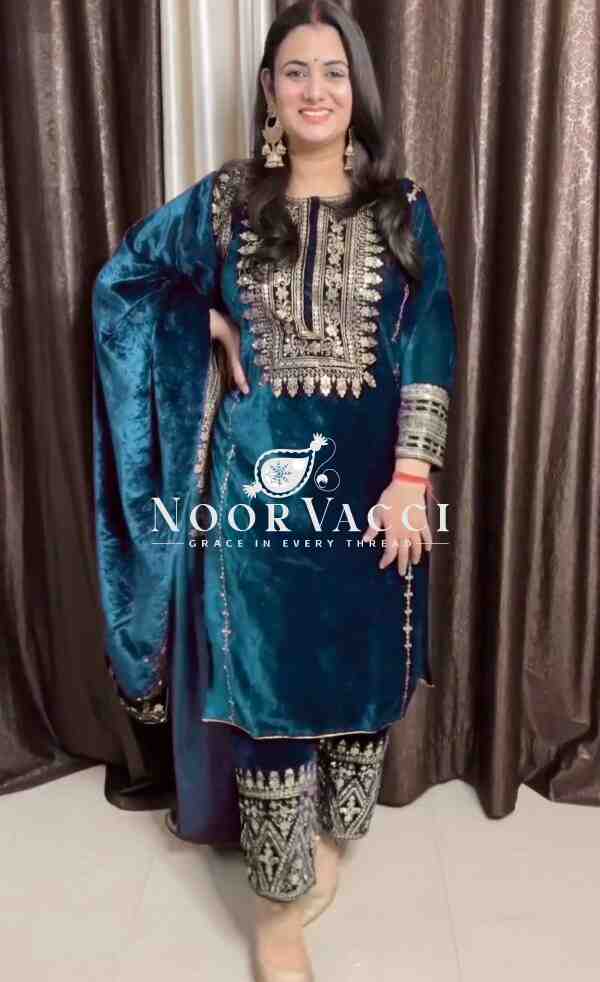 Velvet Embroidered Party Wear Set - Image 2
