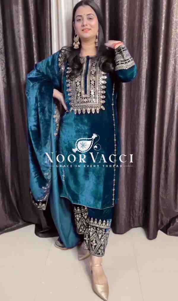 Velvet Embroidered Party Wear Set - Image 3