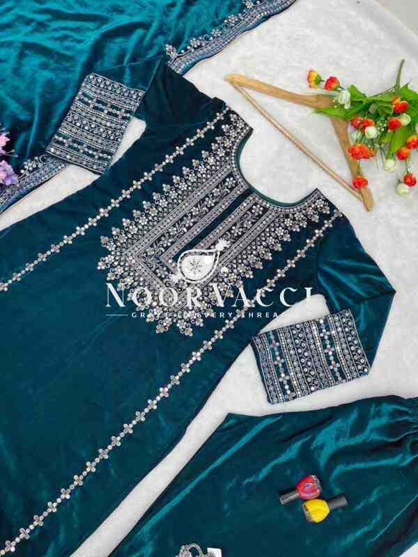 Velvet Embroidered Party Wear Set - Image 6
