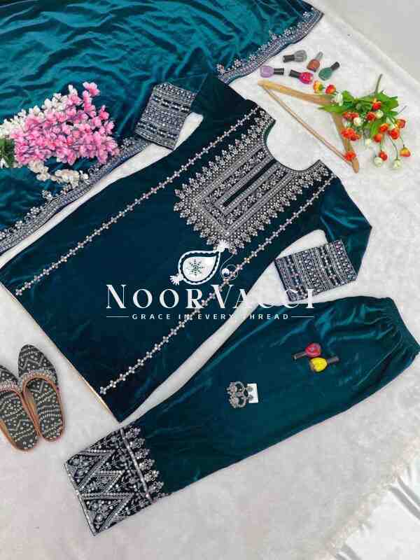 Velvet Embroidered Party Wear Set - Image 5