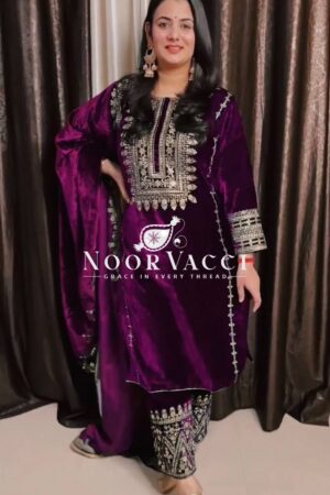 Buy Velvet Embroidered Party Wear Set