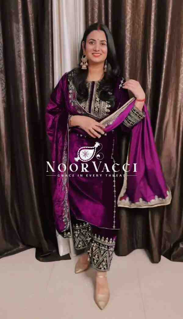 Velvet Embroidered Party Wear Set - Image 2