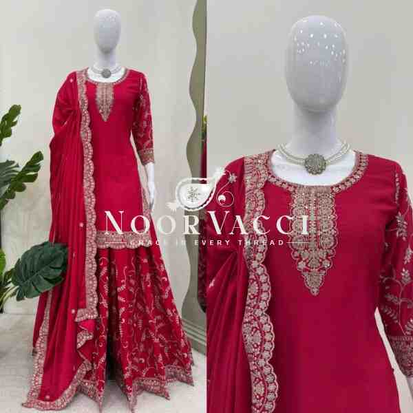 Chinon Silk Top with Foux Gorgette Plazo and Chinon Silk Dupatta - Image 3