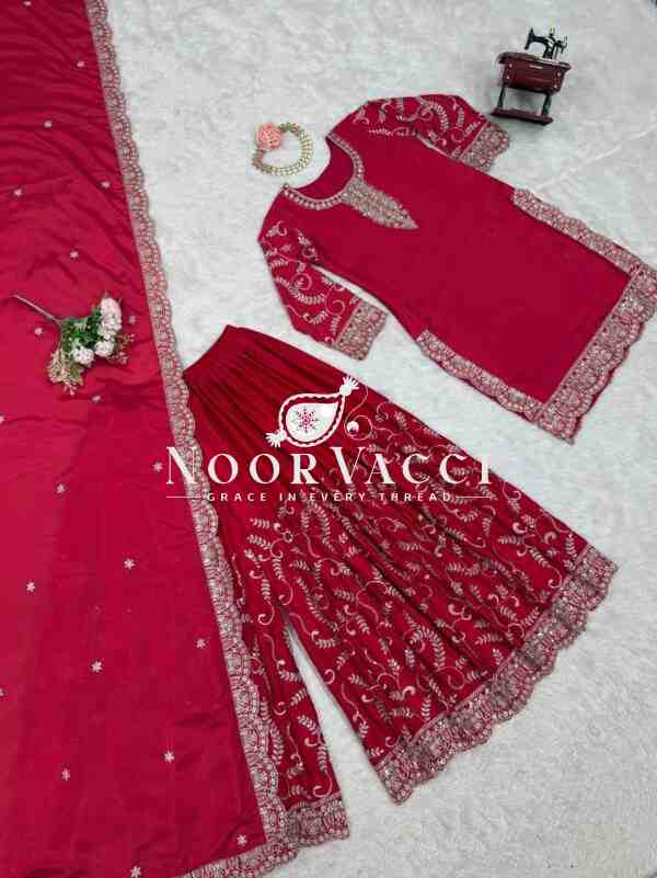 Chinon Silk Top with Foux Gorgette Plazo and Chinon Silk Dupatta - Image 4