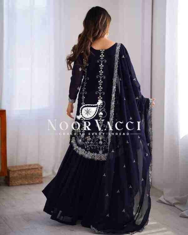 Faux Georgette Sharara Set with Thread & Sequin Embroidery - Image 5