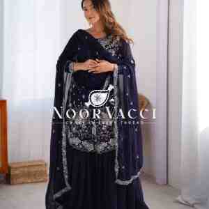 Faux Georgette Sharara Set with Thread & Sequin Embroidery