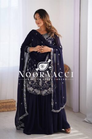 Shop Faux Georgette Sharara Set with Thread & Sequin Embroidery