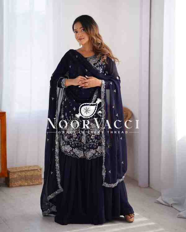 Faux Georgette Sharara Set with Thread & Sequin Embroidery