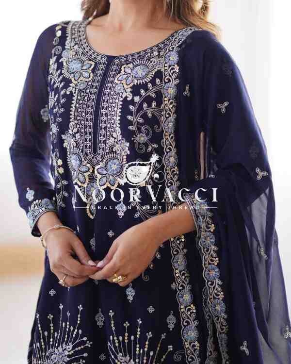 Faux Georgette Sharara Set with Thread & Sequin Embroidery - Image 6