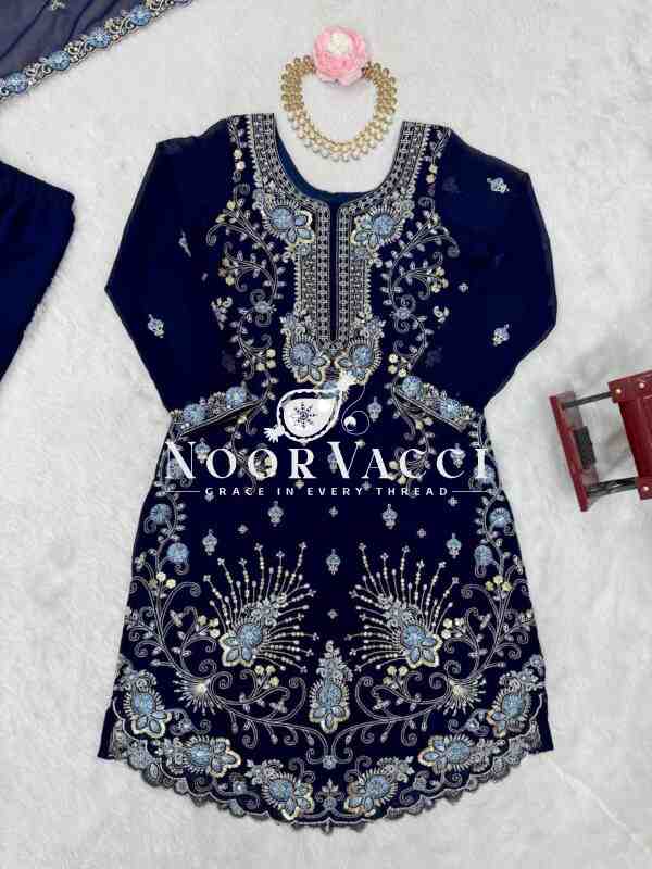 Faux Georgette Sharara Set with Thread & Sequin Embroidery - Image 10