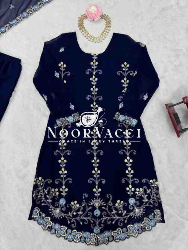 Faux Georgette Sharara Set with Thread & Sequin Embroidery - Image 11