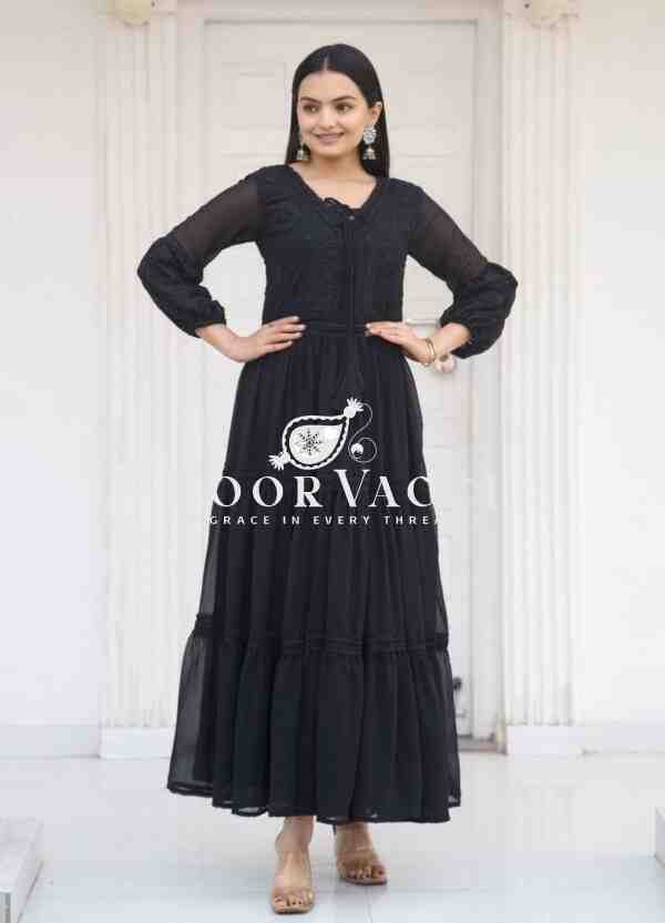 Elegant Fox Georgette Embroidered Gown with Matching Pants – No Dupatta Design - Image 3
