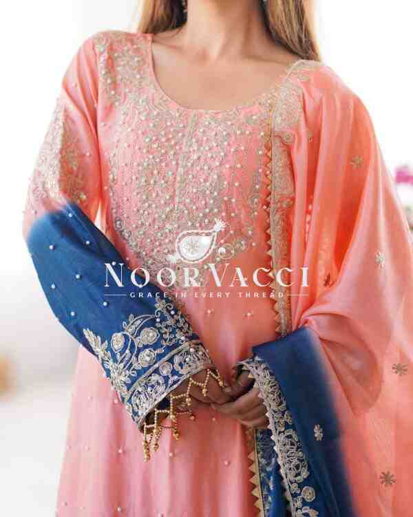 Chinon Silk Plazo Set with Dori, Sequin & Rivet Moti Embroidery - Image 6