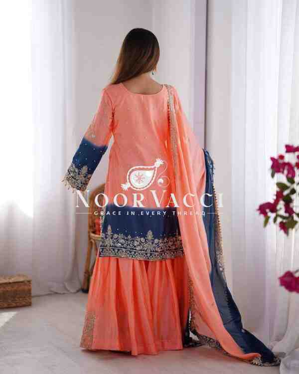 Chinon Silk Plazo Set with Dori, Sequin & Rivet Moti Embroidery - Image 5