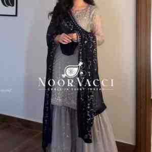 Fox Georgette Embroidered Sharara Plazo Set with Dupatta