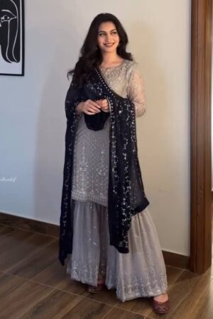 Buy Fox Georgette Embroidered Sharara Plazo Set with Dupatta