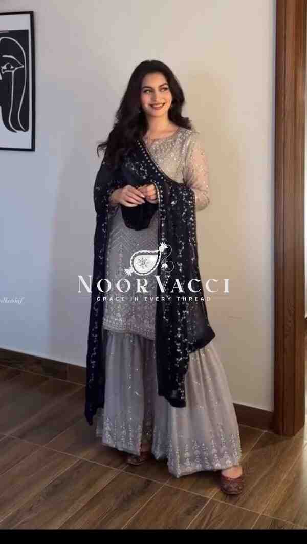 Fox Georgette Embroidered Sharara Plazo Set with Dupatta