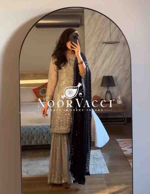 Fox Georgette Embroidered Sharara Plazo Set with Dupatta - Image 2