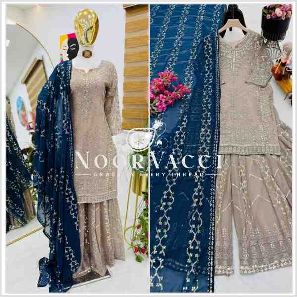 Fox Georgette Embroidered Sharara Plazo Set with Dupatta - Image 2