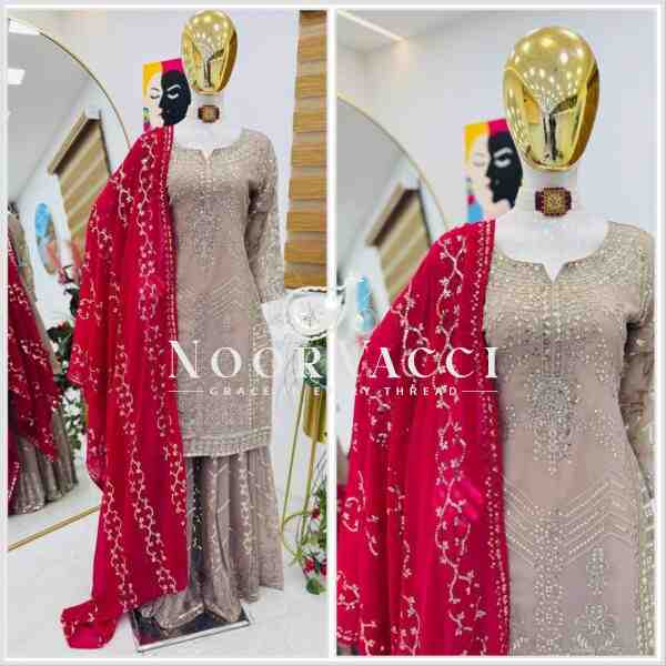 Fox Georgette Embroidered Sharara Plazo Set with Dupatta - Image 2