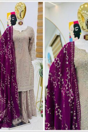 Buy Fox Georgette Embroidered Sharara Plazo Set with Dupatta