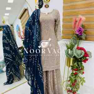Fox Georgette Embroidered Sharara Plazo Set with Dupatta