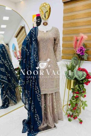 Shop Fox Georgette Embroidered Sharara Plazo Set with Dupatta