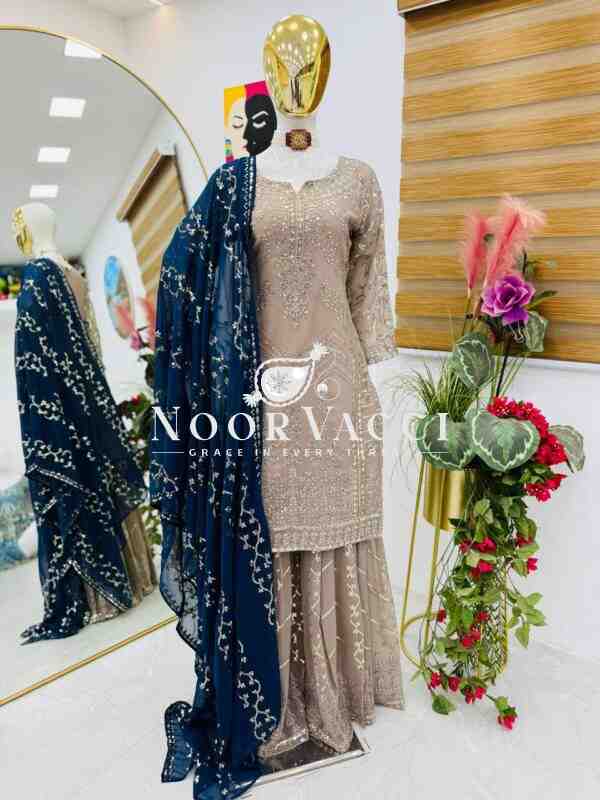 Fox Georgette Embroidered Sharara Plazo Set with Dupatta